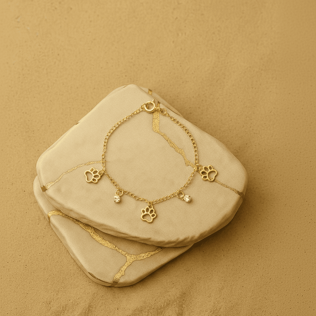 Pulseira Inf Patinhas E Pedras Banh Ouro 18k - Pl02420