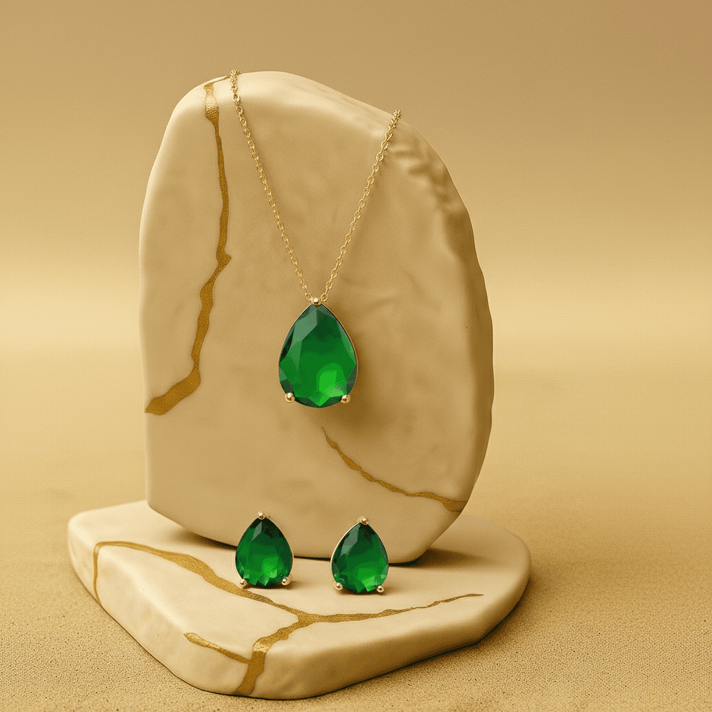 Conjunto Colar E Brinco Gota Grande Banhado Ouro18k- Gfcj13