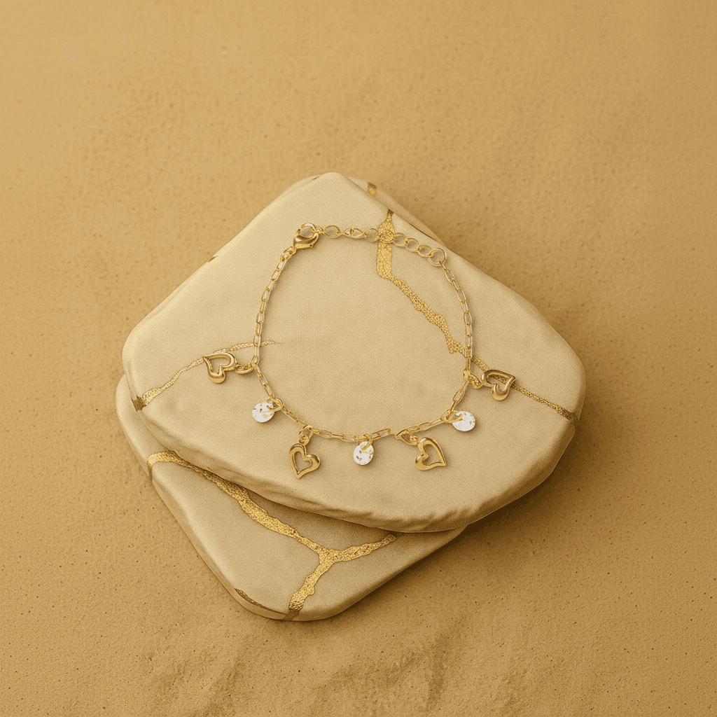 Pulseira Inf Coracao Vazado E Pedras Banh Ouro 18k - Pl1059