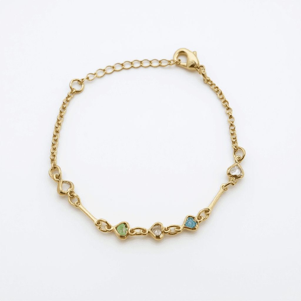 Pulseira Inf Com Coracoes Coloridos Banh Ouro 18k - Pl1056