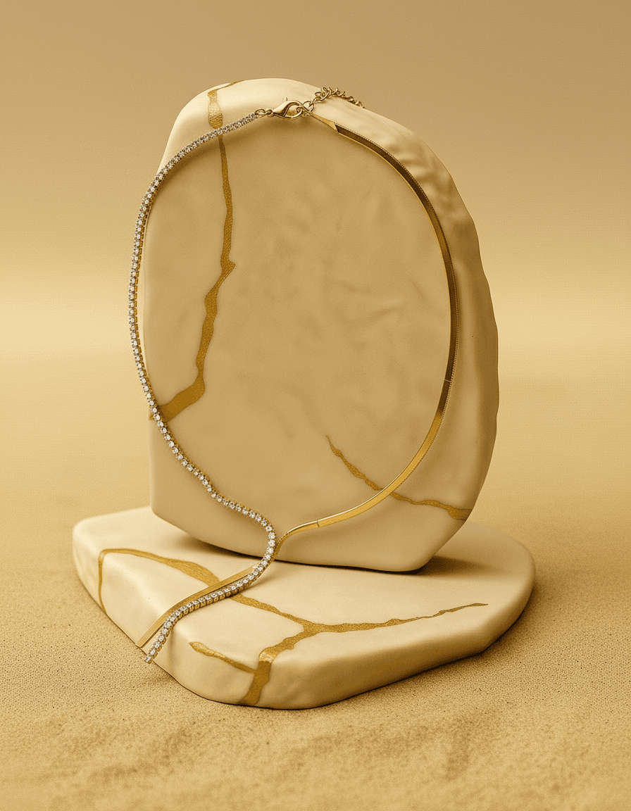 Colar Malha Com Zirconias Banh Ouro 18k - Cl1755