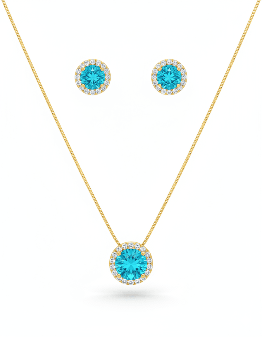 Conjunto Colar E Brinco Red C Micro Zirc Banh Ouro 18k- Gf8736