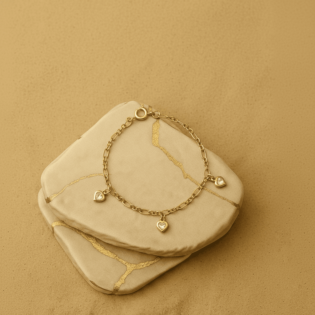 Pulseira Inf Com Coracoes C Zirconia Banh Ouro 18k - Pl03110