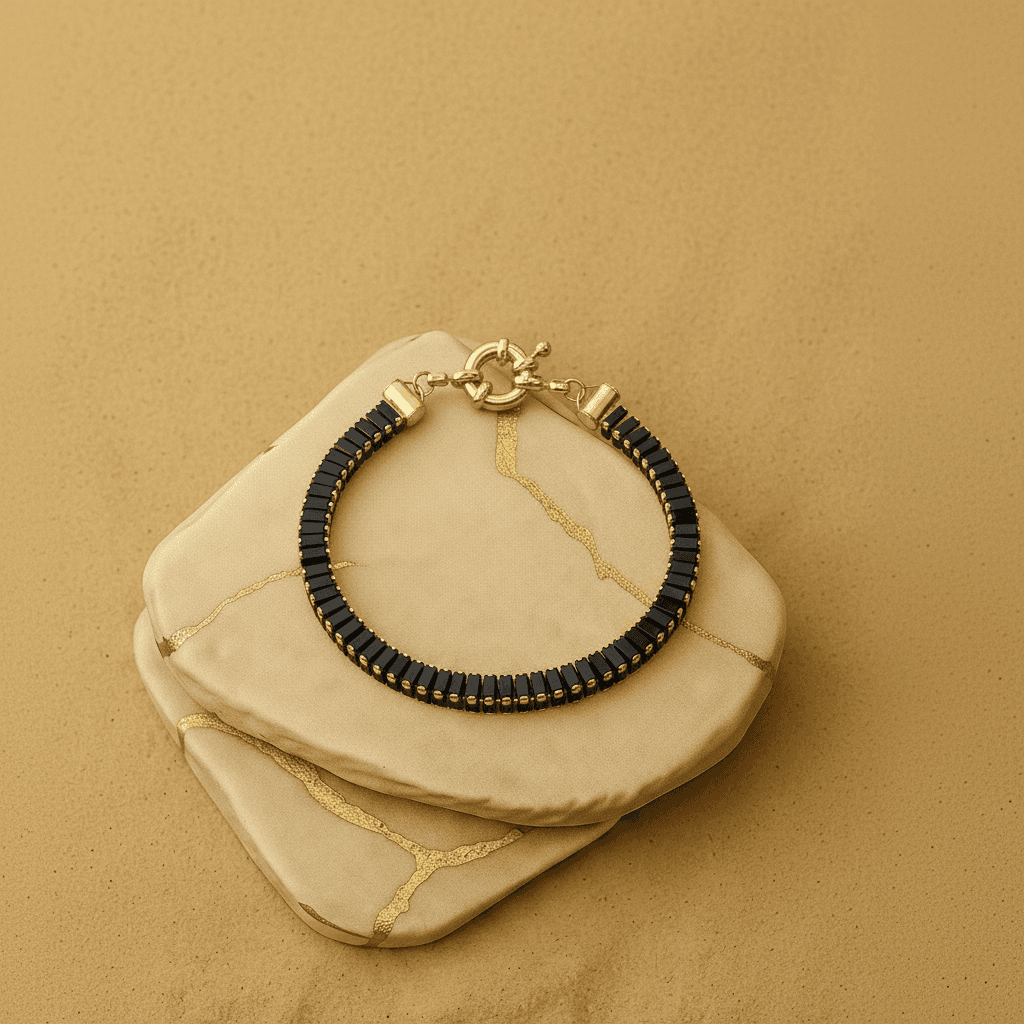 Pulseira Riviera Pedras Navete Banh Ouro 18k - Pl513