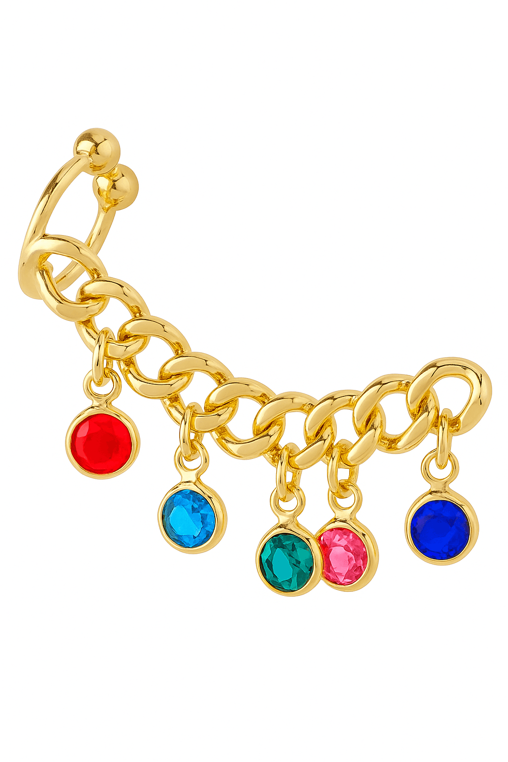 Brinco Ear Cuff Elos Pedras Vidro Color Banh Ouro18k-gfbr605 Vd