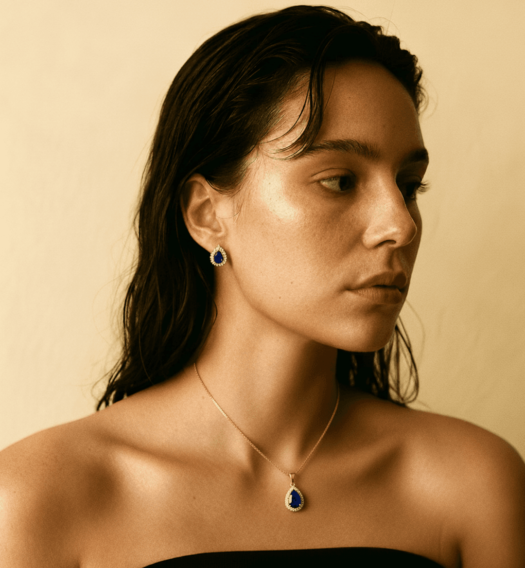 Conjunto Col E Bri Gota Safira C Micro Zirc Banh Ouro18k- Gf8737