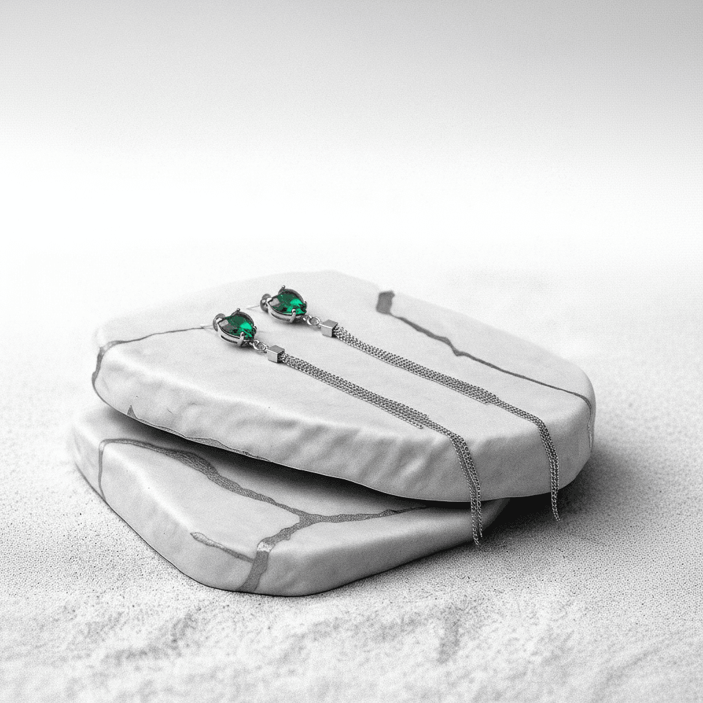 Brinco Grande 3 Fios C Coracao Color Rodio Branco -br6878